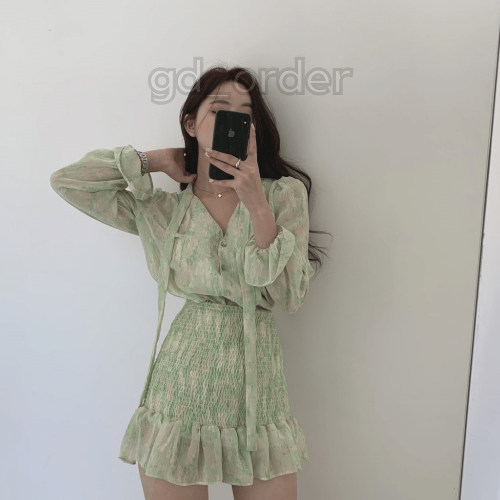 D11|Đầm voan nữ thiết kế hoa nhí thanh lịch nhúng ôm body đẹp gd_order