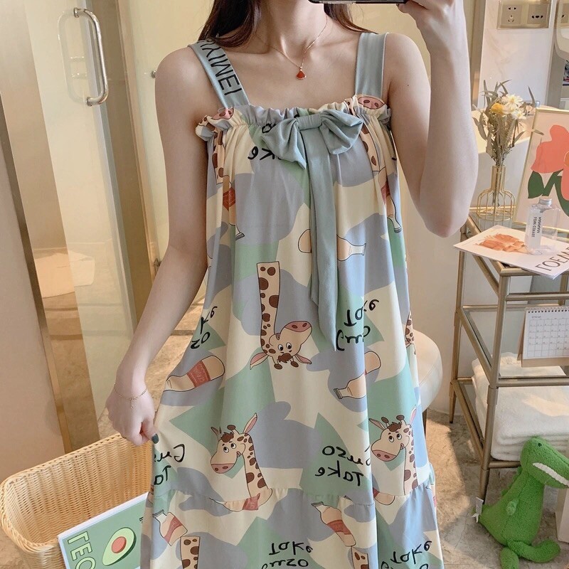 Bộ đồ ngủ có miếng lót ngực nữ mùa hè hàn quốc áo lửng ngọt ngào có thể mặc váy ngủ, váy ngủ mỏng gợi cảm | BigBuy360 - bigbuy360.vn