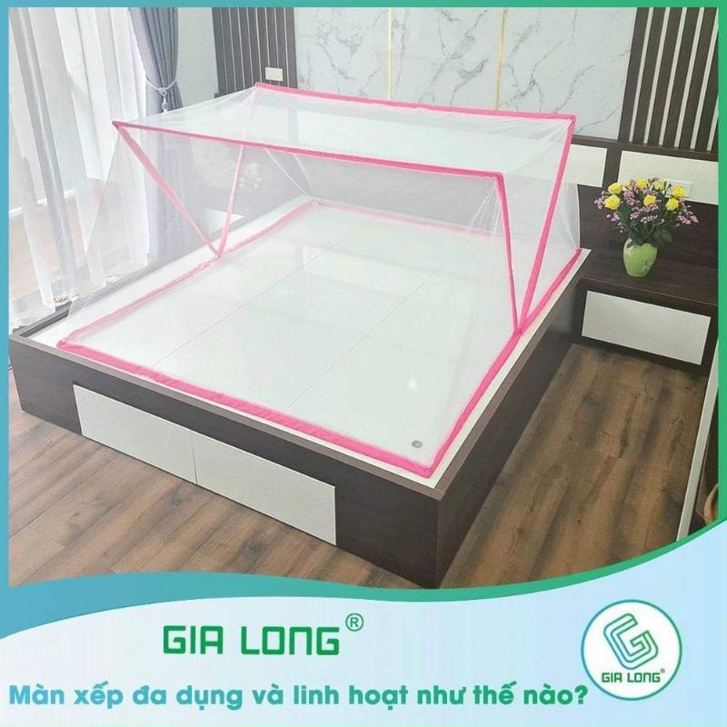 Màn xếp gọn Gia Long vuông gọn gàng loại 1 đầy đủ kích thước m6x2m m8x2m màn tự bung gấp vuông rất gọn gàng