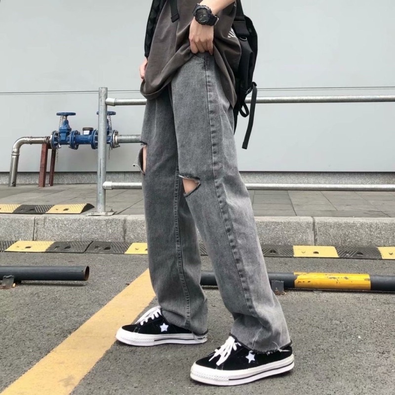 Quần Baggy Jeans Ống rộng QJRX Phong cách Hàn Quốc có Size Nam nữ màu xám