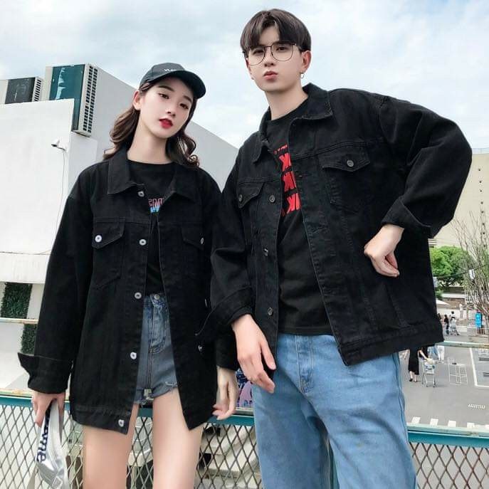Áo khoác jean nam đen basic form rộng Basic cực đẹp áo cặp đôi thời trang size 40-85kg Mata sport