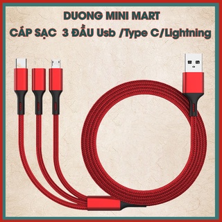 cáp sạc sạc 3 đầu micro usb/type c/