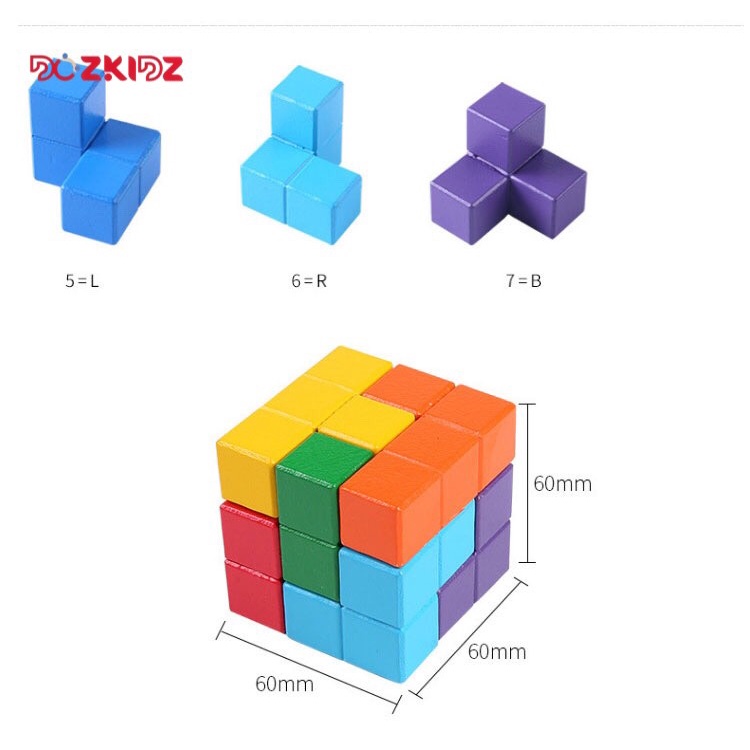 Đồ chơi gỗ tư duy logic - Xếp khối vuông từ 7 chi tiết khác nhau - DOZKIDZ