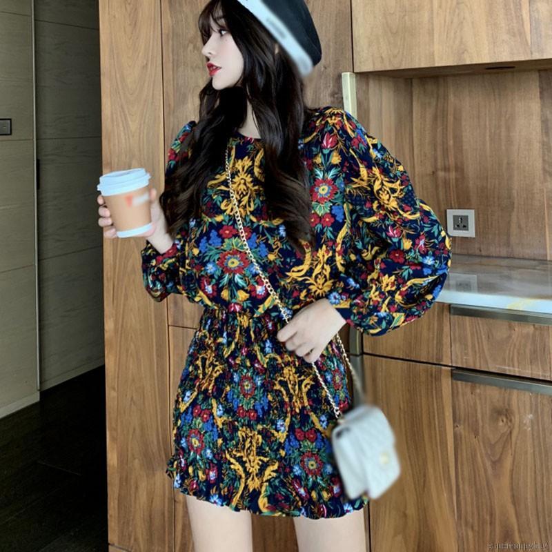 Đầm Tay Dài Hoạ Tiết Hoa Cho Nữ