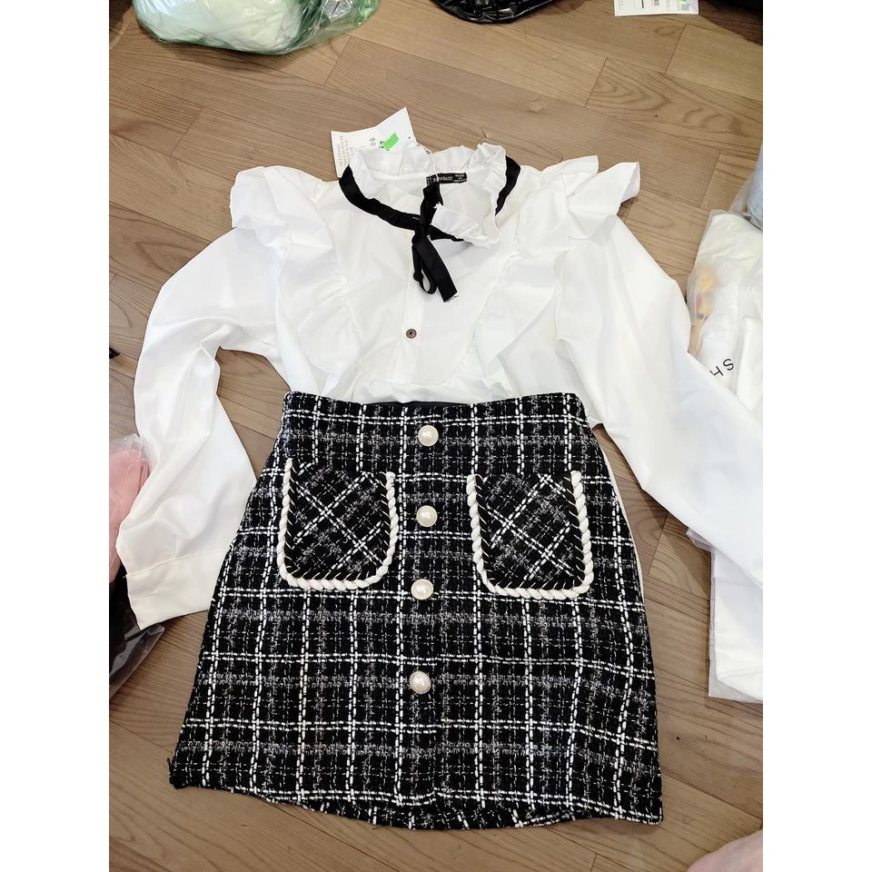 CHÂN VÁY DẠ KẺ TWEED NGẮN DÁNG CHỮ A HÀNG THIẾT KẾ | BigBuy360 - bigbuy360.vn