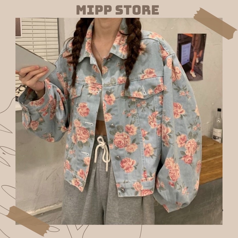 Áo Jeans Xanh Nhạt Hoạ Tiết Hoa Hồng Ulzzang (Có Ảnh Thật)🌻 Thời Trang Cho Nữ