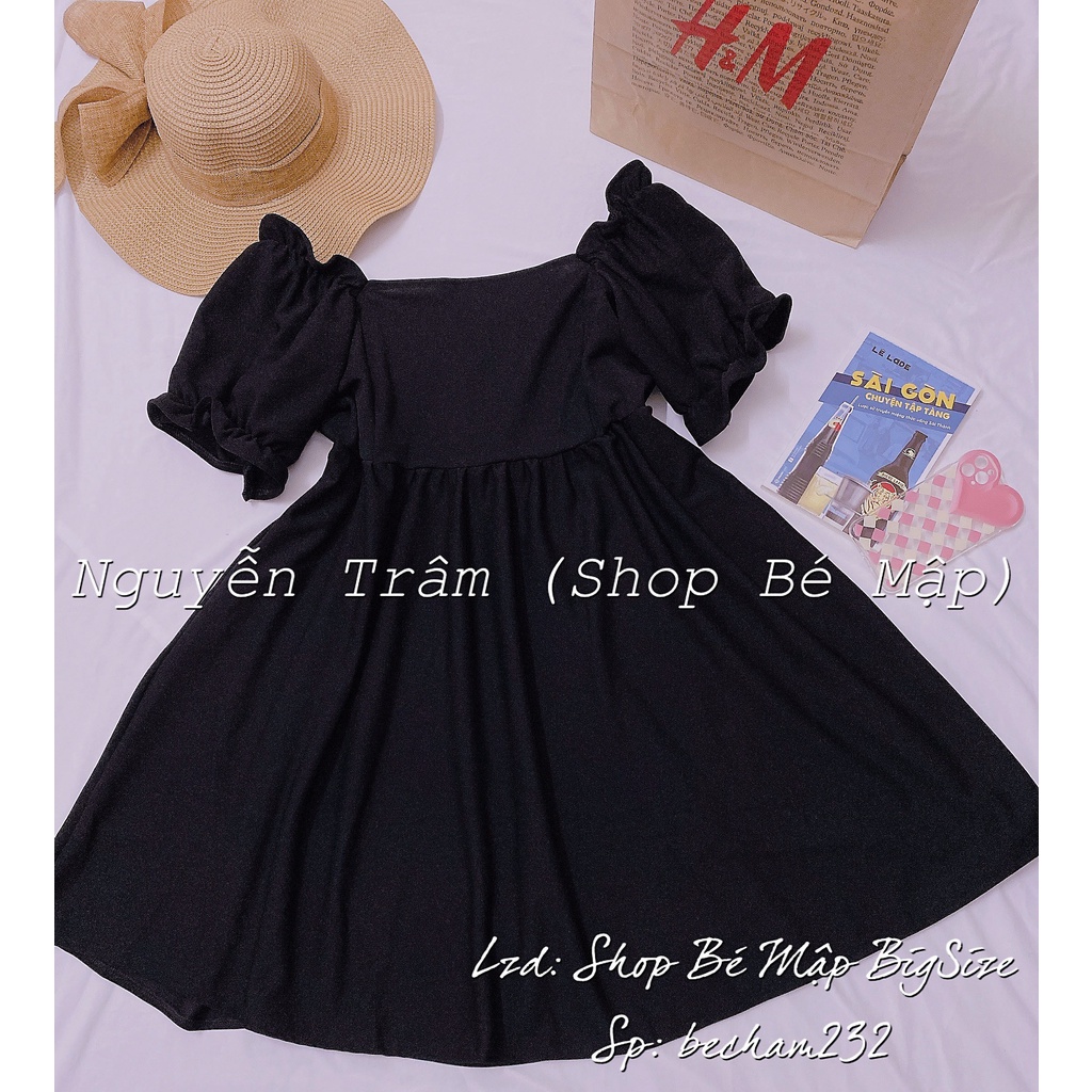 Đầm Babydoll Tay Bồng Nhún Lưng Đính Ngọc BigSize