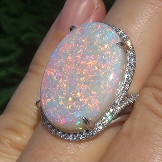 Nhẫn Đính Hôn Nữ Đính Đá Opal Lửa Tự Nhiên