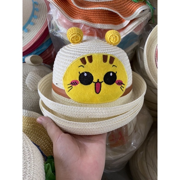 Nón cói đi biển cho bé gái từ 1-6 tuổi thêu hình dễ thương
