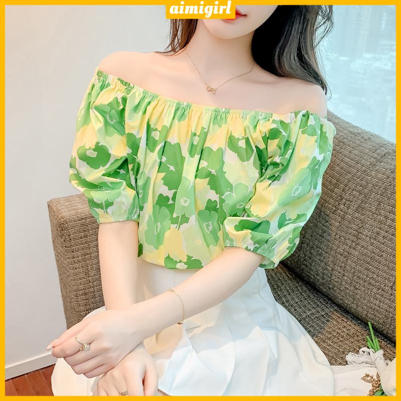Áo Sơ Mi Chiffon Tay Ngắn Trễ Vai Xếp Ly In Họa Tiết Hoa Thời Trang Mùa Hè Quyến Rũ Cho Nữ