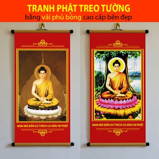 Tranh Phật Giáo treo tường 30x60cm bằng vải phủ bóng cao cấp dày dặn