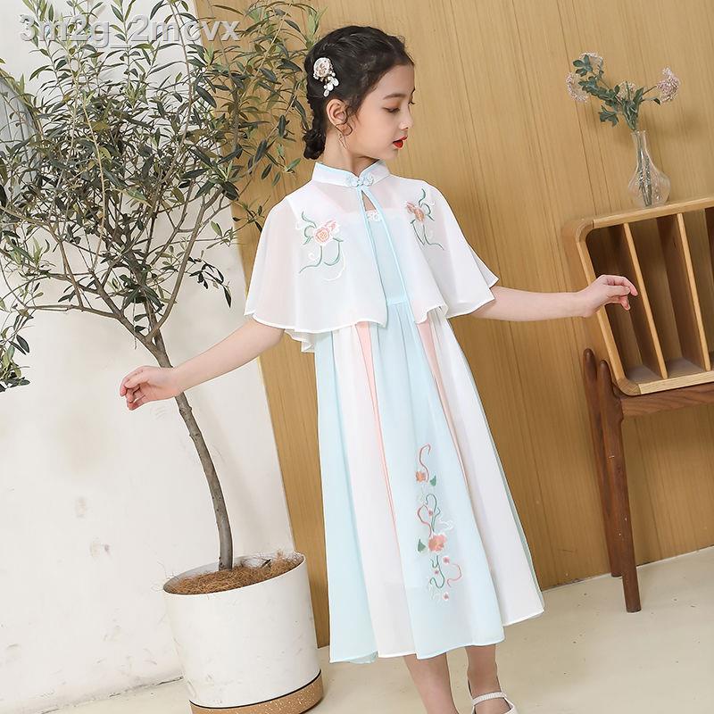 3m2g_2mcvxQuần áo trẻ em mới mùa hè năm 2021, váy Hanfu cho bé gái, em, khăn choàng lớn kiểu Trung Quốc, trang