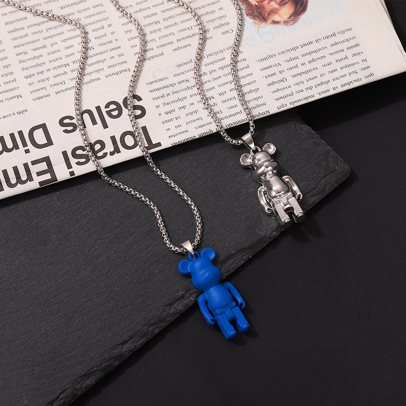 Vòng cổ Bạc Mặt Gấu Màu Xanh Dương Thời Trang