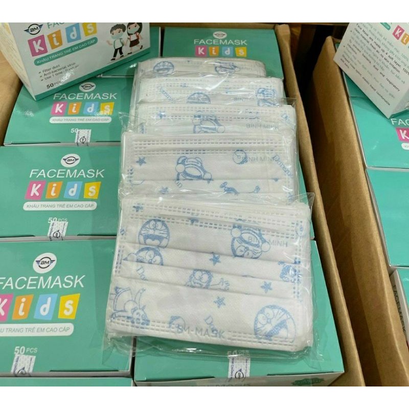 khẩu trang họa tiết cho bé hộp 50 cái 4 lớp giấy kháng khuẩn