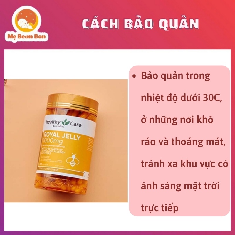 Sữa ong chúa Healthy Care Royal Jelly 1000 365 viên cung cấp nhiều vitamin cho cơ thể hỗ trợ làm đẹp da làm chậm lão hoá