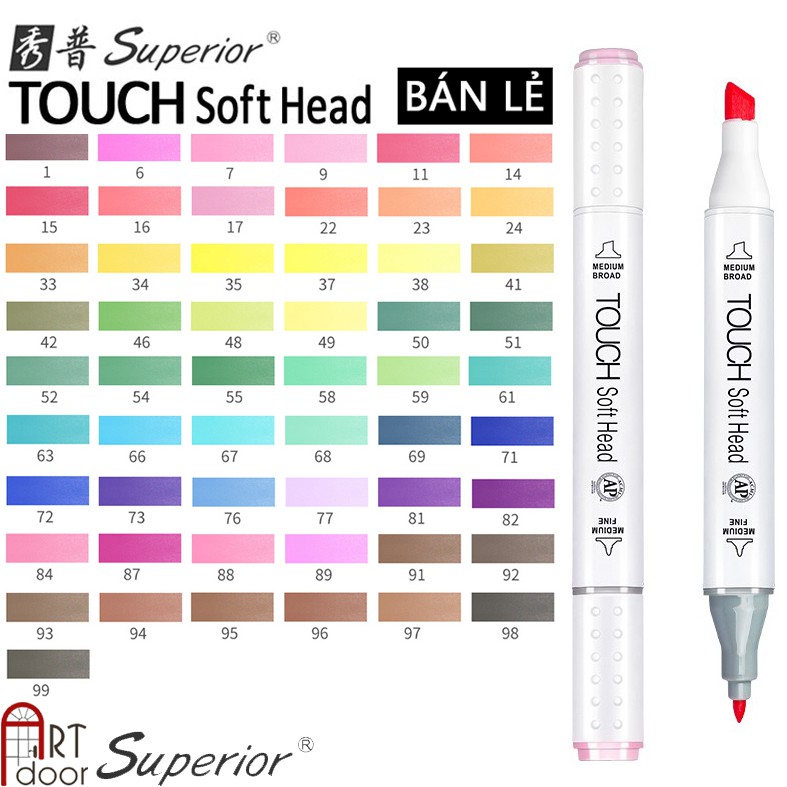 [ARTDOOR] Bút Marker TOUCH SOFT HEAD Lẻ (nhóm Xanh - Tím)