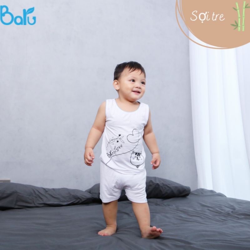 Baru Baby- Bộ sát nách quần cộc vải sợi tre mềm mát thấm hút mồ hôi cho bé