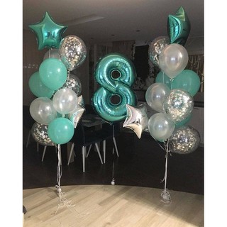 Bộ 10 vỏ bóng bay xanh tiffany và trong suốt thả nhũ