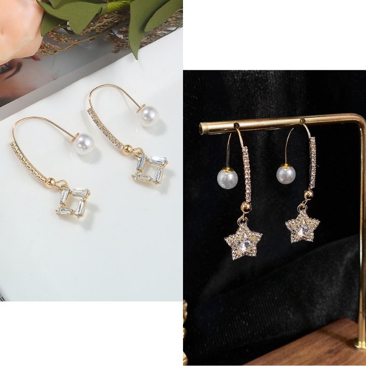 Bông Tai Nữ Hợp Kim Cao Cấp ERASHOP 076477 - Ngoặc Vàng Chuôi Hạt Châu Tiểu Thư, Sang Trọng, Phù Hợp Đi Tiệc, Đi Chơi