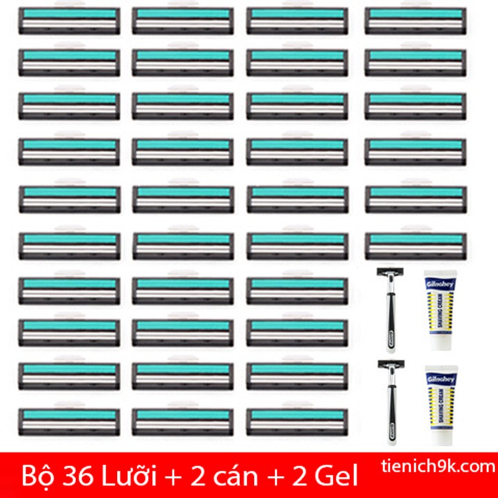 Set Dao cạo râu lưỡi kép ( 2 cán dao + 36 lưỡi dao cạo râu thay thế + 2 Type Bọt )