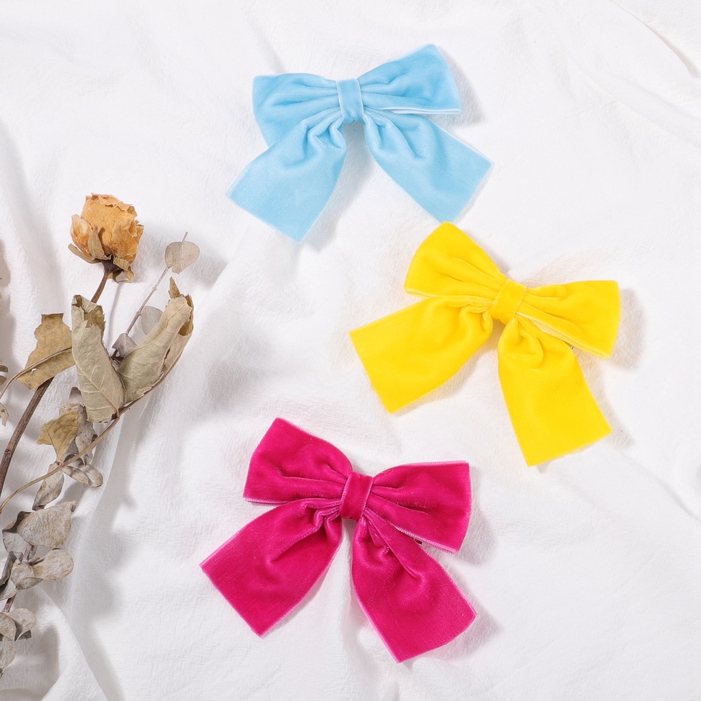 Kẹp tóc KIDSBOWS hình nơ vải nhung màu trơn thời trang dành cho nữ