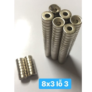 Nam châm viên đất hiếm 8*3 lỗ vát 3mm