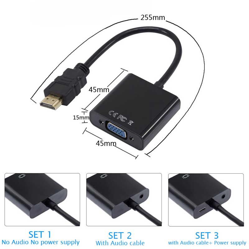 Dây Cáp Chuyển Đổi 1080P HDMI Sang VGA Với Jack Cắm 3.5mm