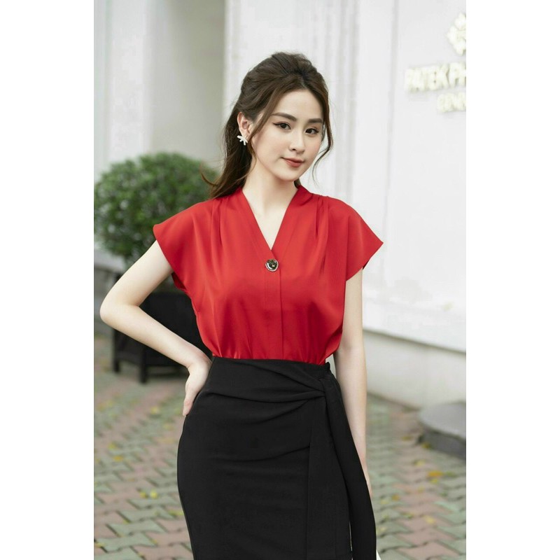 Áo cổ V nữ tay cánh tiên mềm mát nhăn,form suông dễ mặc,không kén dáng