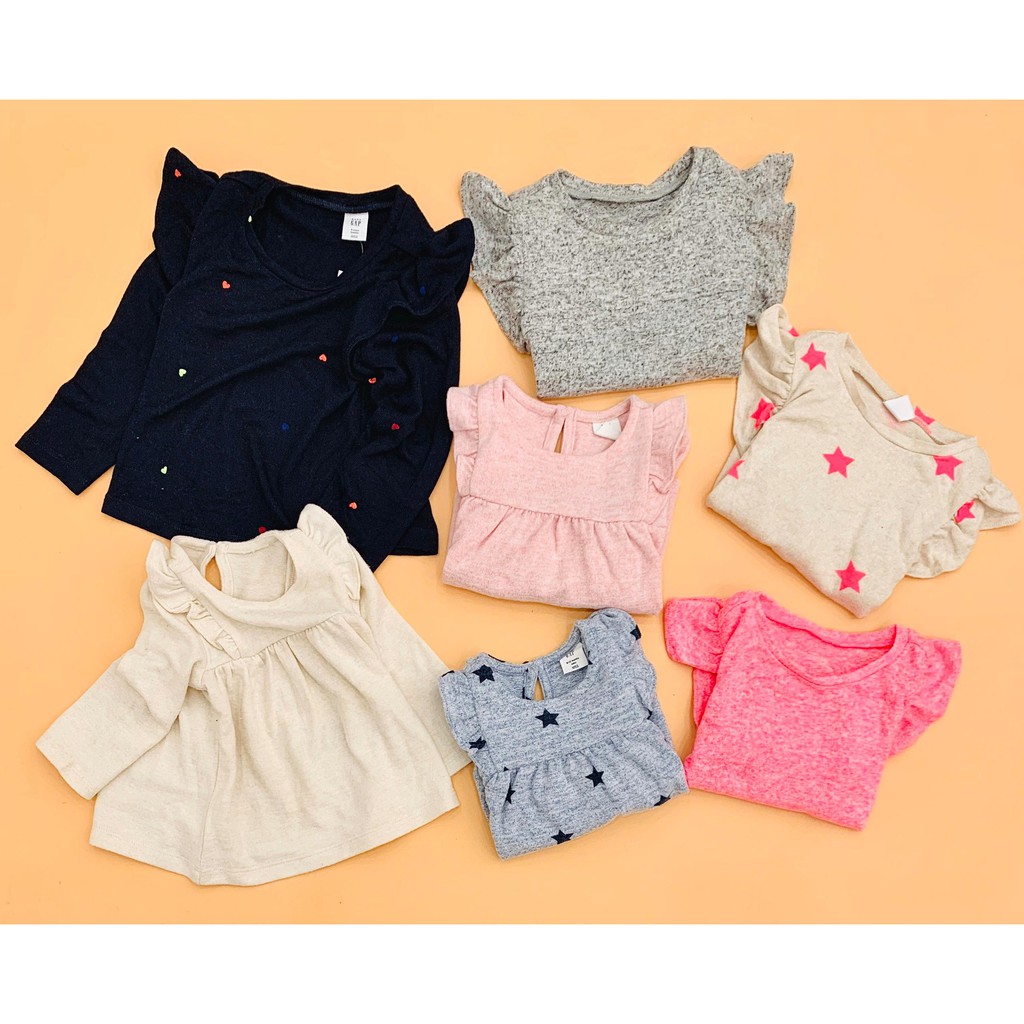 Sỉ Combo 10 Áo len tay dài phối bèo vai bé gái Baby Gap, size 0/3m - 5t.  Việt Nam xuất xịn