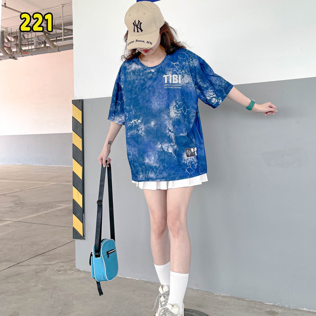 🍀HÀNG ĐẸP🍀 Áo loang thun tay lỡ xanh dương Tibi cực chất unisex oversize vải cotton xượt poli co giãn thấm hút tốt 221