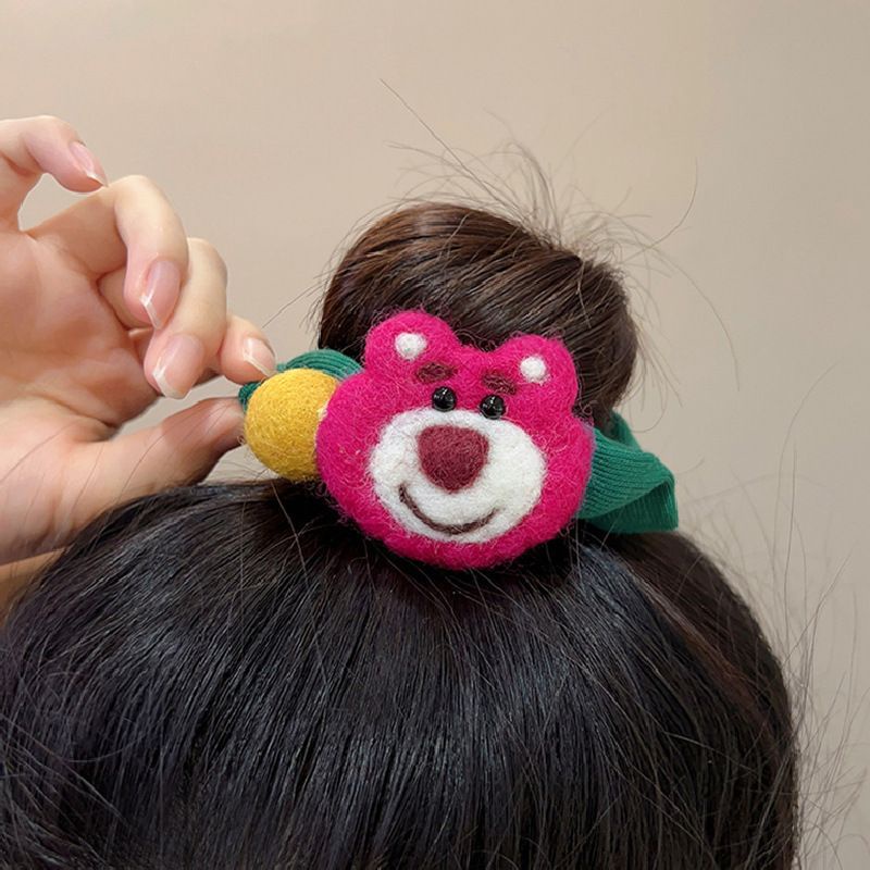 Dây Cột Tóc Vải Len Nỉ Hình Gấu / Dâu Tây Dễ Thương Thời Trang 2