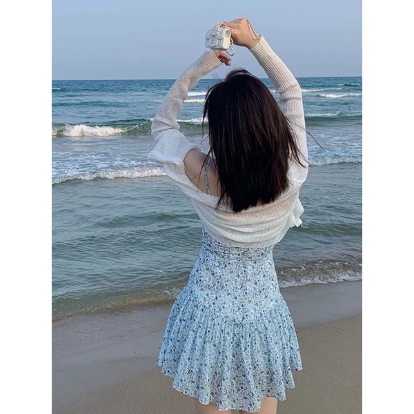 SET VÁY HAI DÂY HOA NHÍ + ÁO LEN CARDIGAN MỎNG