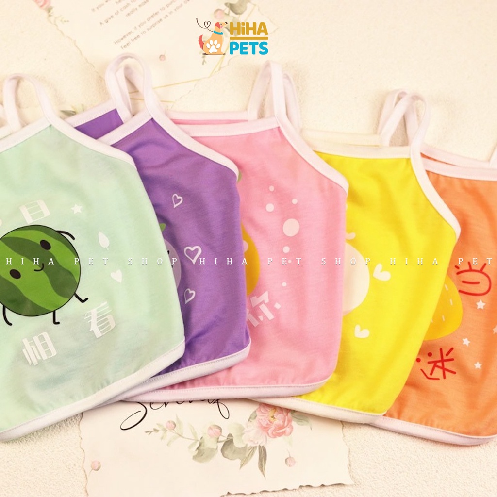Áo Thun Ba Lỗ Cho Chó Mèo Vải Cotton Mát Mẻ Quần Áo Thú Cưng 2 Dây Mùa Hè Dễ Thương Hihapet.