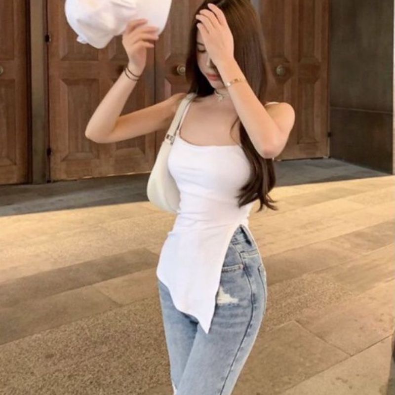 Áo 2 dây  tà dài  xẻ  1 bên siêu hot có mút ngực xịn xò(B.C)