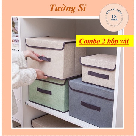 Combo 2 hộp vải đựng quần áo, đồ lót - Hộp túi vải gấp gọn đựng đồ đa năng có nắp decor nhà cửa -0020