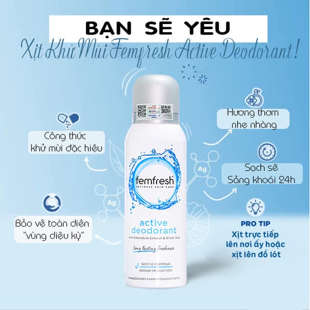 Xịt Thơm Mát Vùng Kín Femfresh Ultimate Care Active Deodorant 125ml