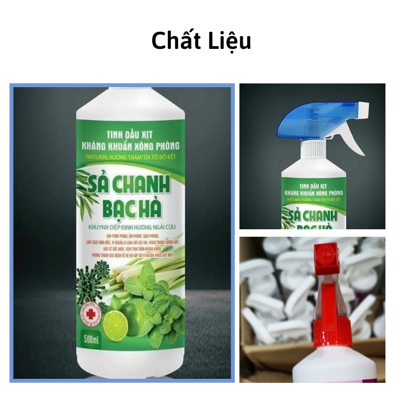 Xịt phòng thơm tinh dầu kháng khuẩn hương tía tô, xả, chanh bạc hà ngải cứu chai 500ml Xiaomimi 4545hndd