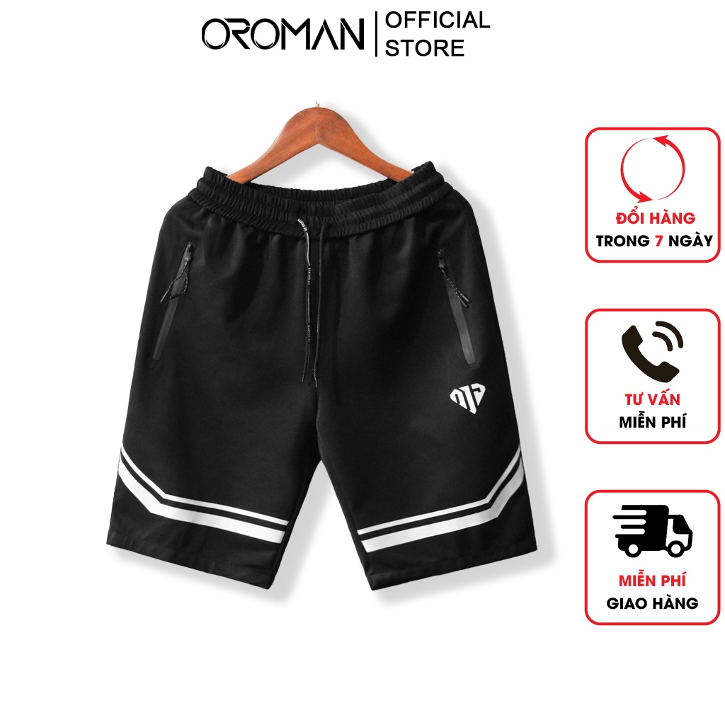 Quần Short nam 2 sọc chữ V dáng thể thao, logo hình kim cương, chất vải thun mềm sang trọng Oroman