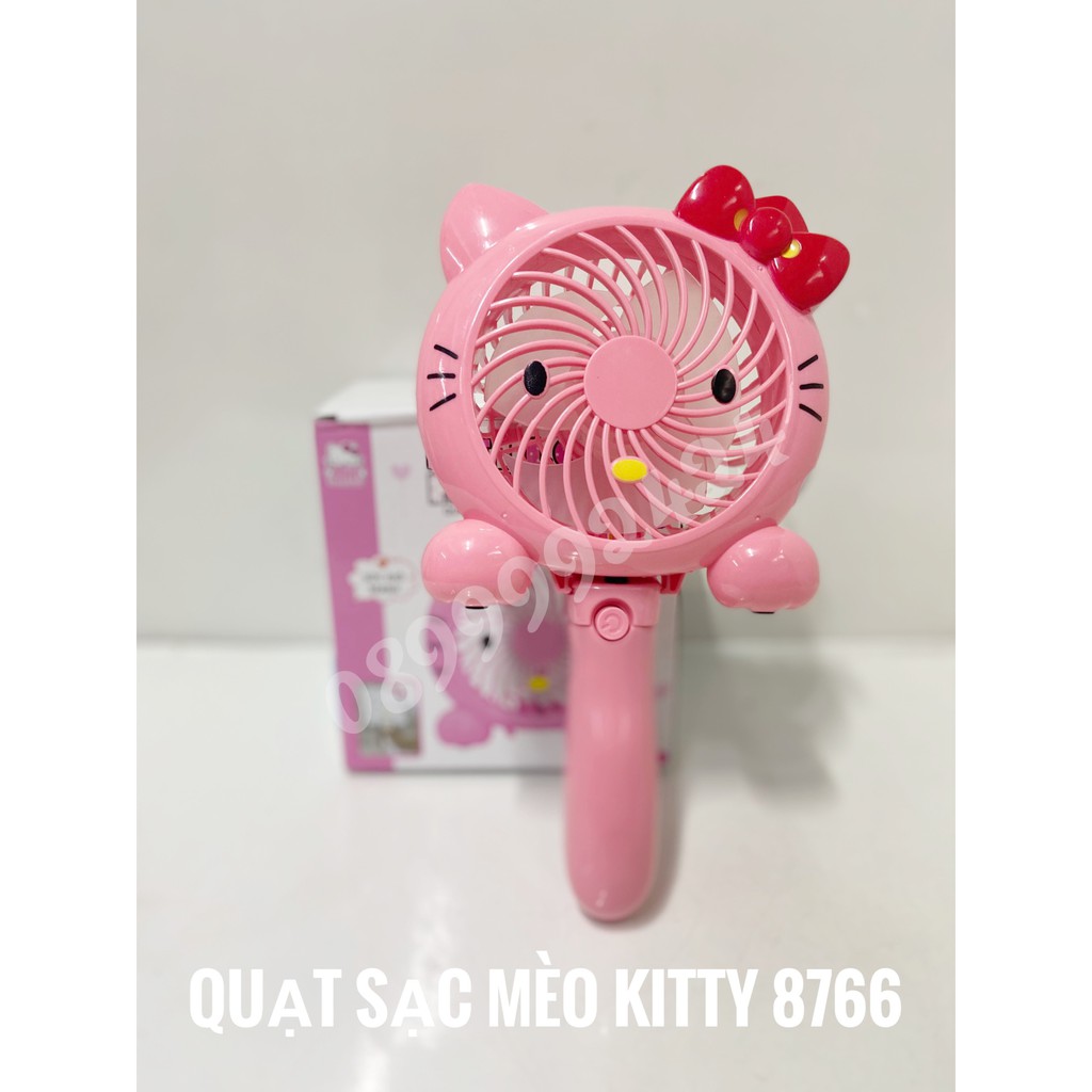 Quạt sạc cầm tay + để bàn Mèo Kitty 8786