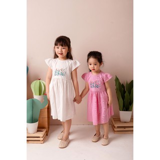 [LITTLE PINK] LENKA DRESS - Váy thêu hoa thô cotton bé gái
