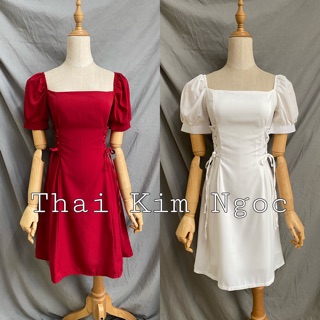 Đầm cổ vuông đan eo 3 màu siêu xinh