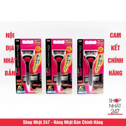 Dao cạo 5 lưỡi kép KAI (1 thân,1 lưỡi, hộp đỏ) Nội địa Nhật Bản