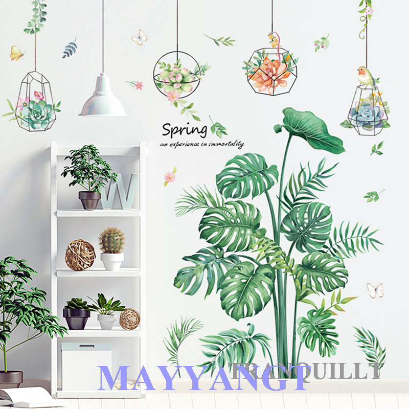 MAYYANGT Palm Tree Green Leaf Wall Stickers, Giant Tropical Plants Nature e Fresh Leaves Removable Peel and Stick Wall Stickers, LINYAPRY DIY Art Vinly Murals for Home Office Party Nursery Kitchen &amp; Home