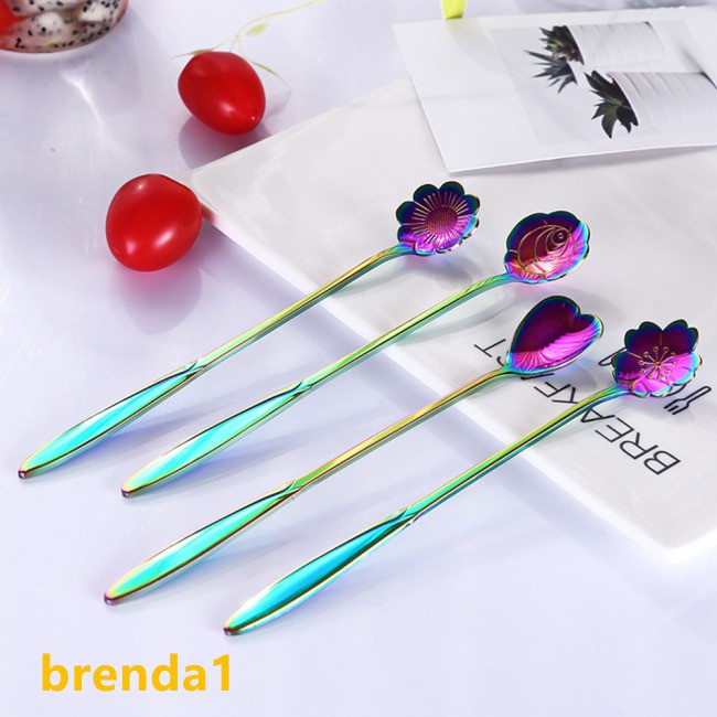 4pcs Mini Cute Flower Stainless Steel Teaspoon Coffee Metal Golden Dessert Spoon Coffee Utensils Dessert Tablespoon Spoons Kitchen