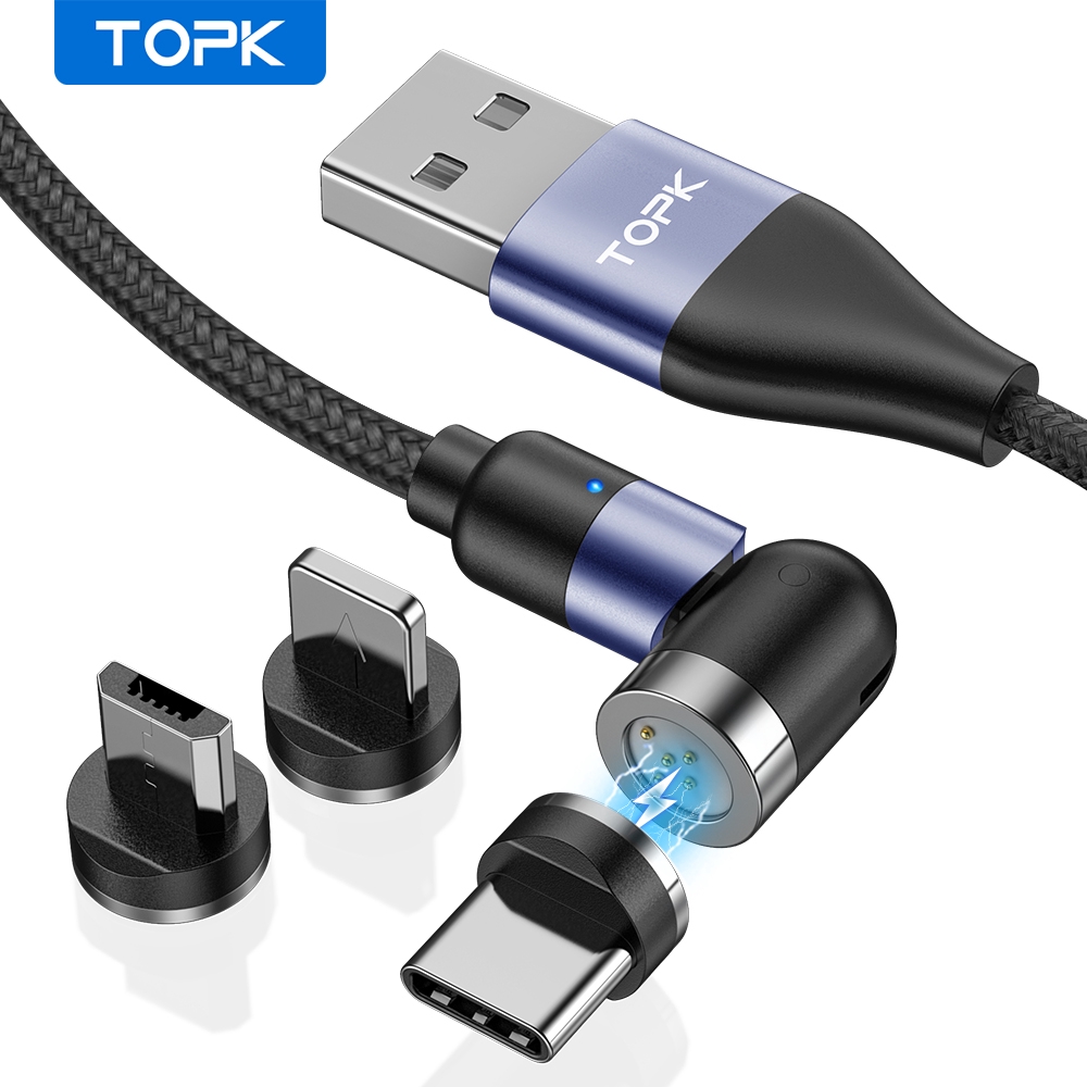 Cáp Sạc Nhanh TOPK AM66 Từ Tính Micro USB Type C Có Thể Xoay 540° Dành Cho iPhone