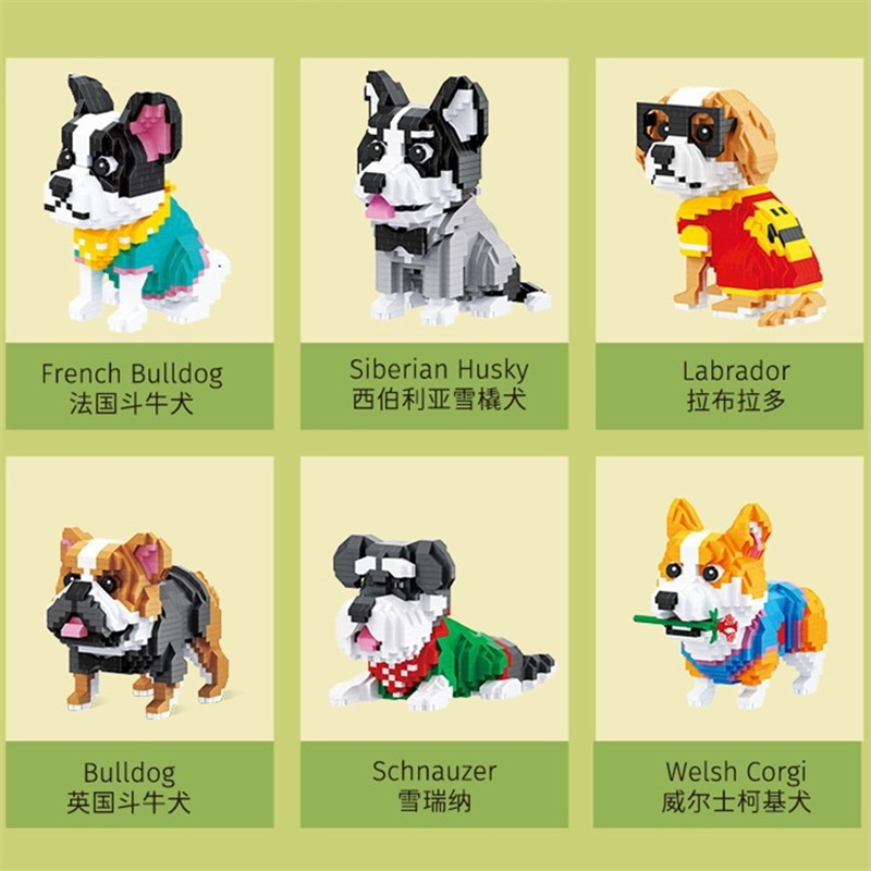 Balody Lắp Ráp Khối Mini Đồ Chơi Động Vật Pháp Bulldog Corgi Labrador Gạch Kim Cương Schnauzer Trẻ Em Husky Bé Gái Hiện Tại Cửa Hàng Thú Cưng