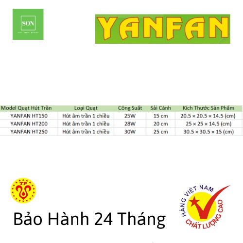 Quạt hút âm trần YANFAN HT150 - HT200 - HT250