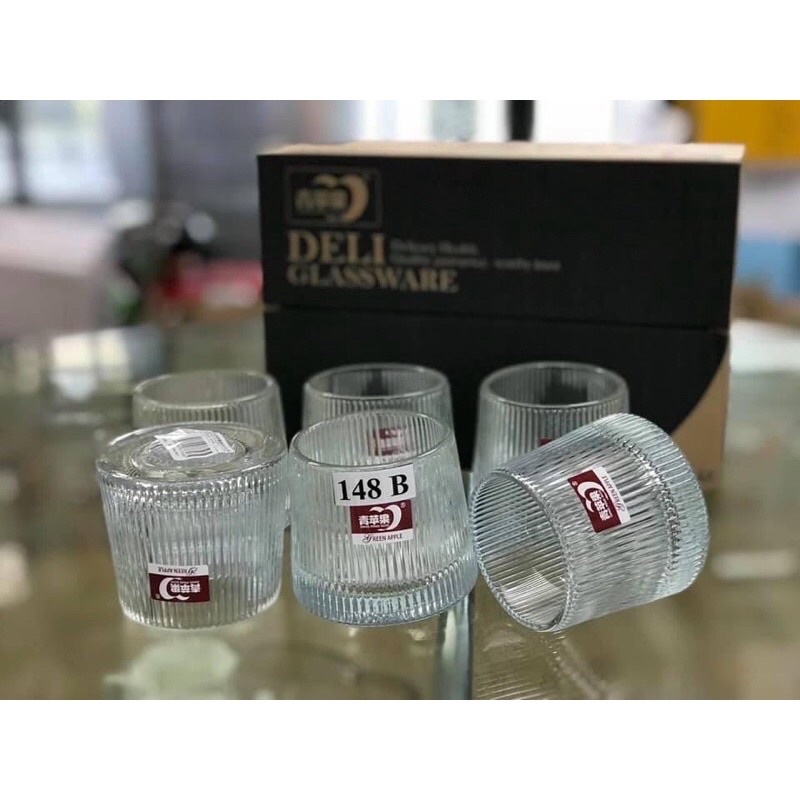 Set 6 ly thuỷ tinh,cốc thuỷ tinh cao cấp đế lồi nhiều hoạ tiết