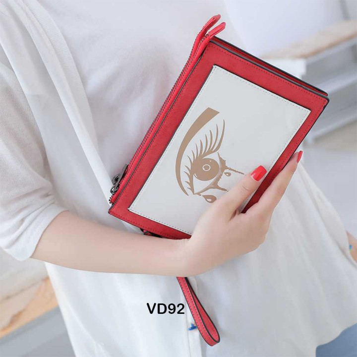 Ví tiền nữ cầm tay 2 ngăn họa tiết độc đáo có quai đeo chéo VDD92