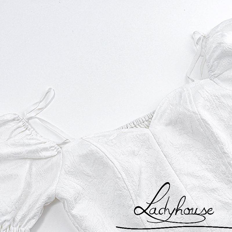 Áo Croptop Tay Phồng Ngắn Cổ Buộc Dây Thời Trang Cho Nữ